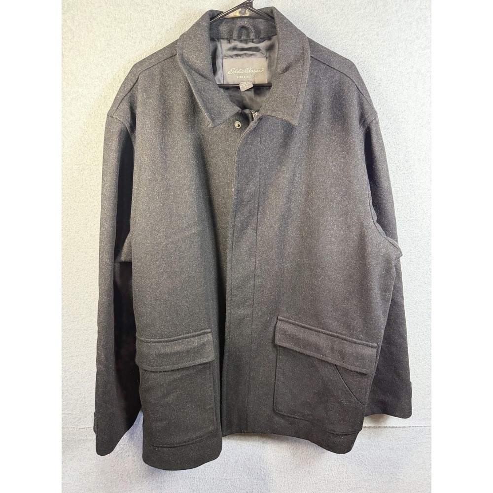 Eddie Bauer Coat Mens 2XL Gray Wool Blend Zip Front Lined Mid Length Overcoat